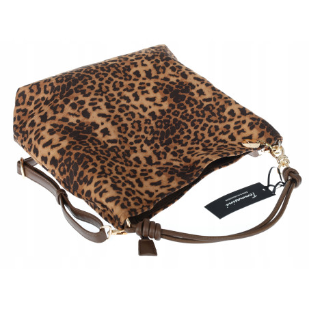 Tommasini zamszowa Torebka Damska Modna w Panterkę duża Worek 3573 Brązowa
