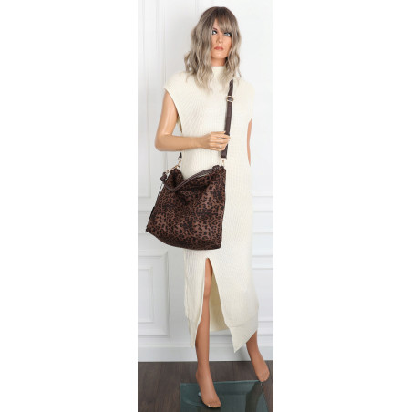 Tommasini zamszowa Torebka Damska w Panterkę duża Worek 3573 Czekoladowa