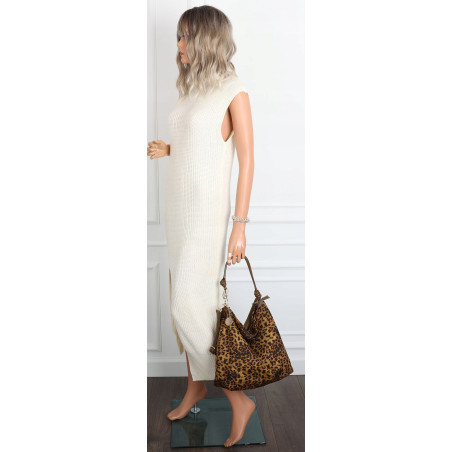 Tommasini zamszowa Torebka Damska Modna w Panterkę duża Worek 3573 Brązowa