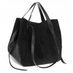 Torebka Damska Shopperka łódka Pojemna Duża Torba zamszowa B813 Czarna