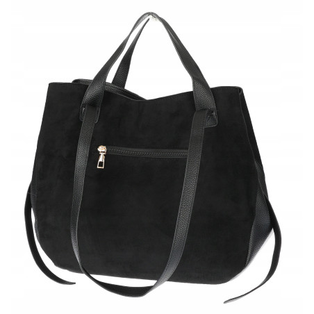 Torebka Damska Shopperka łódka Pojemna Duża Torba zamszowa B813 Czarna
