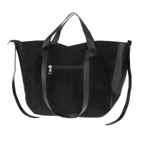 Torebka Damska Shopperka łódka Pojemna Duża Torba zamszowa B813 Czarna