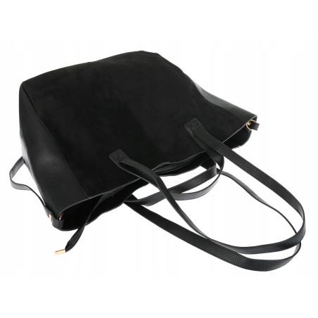 Torebka Damska Shopperka łódka Pojemna Duża Torba zamszowa B813 Czarna