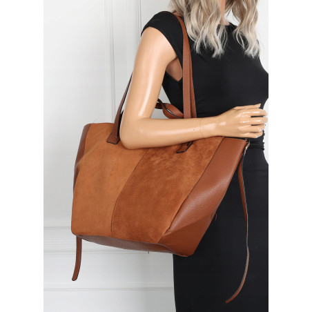 Torebka Damska Shopperka łódka Pojemna Duża Torba zamszowa B813 Brązowa