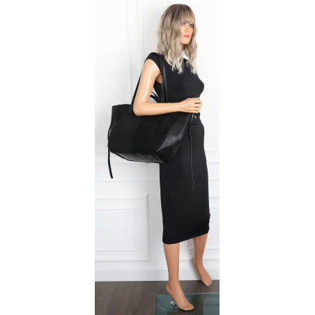 Torebka Damska Shopperka łódka Pojemna Duża Torba zamszowa B813 Czarna