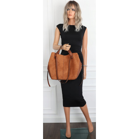 Torebka Damska Shopperka łódka Pojemna Duża Torba zamszowa B813 Brązowa