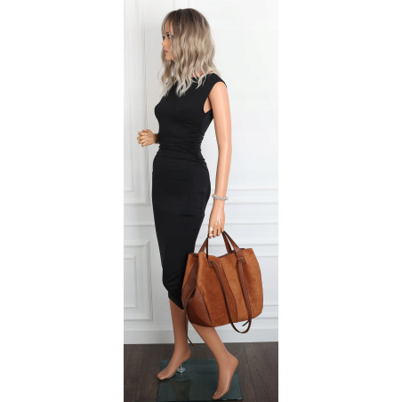 Torebka Damska Shopperka łódka Pojemna Duża Torba zamszowa B813 Brązowa