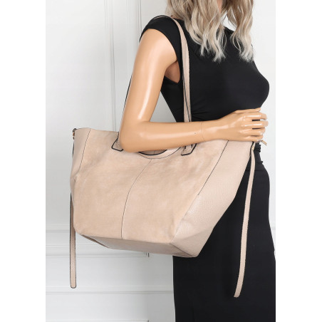 Torebka Damska Shopperka łódka Pojemna Duża Torba zamszowa B813 Beżowa