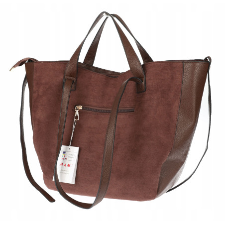 Torebka Damska Shopperka łódka Pojemna Duża Torba zamszowa B813 Czekoladowa