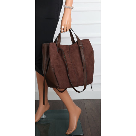 Torebka Damska Shopperka łódka Pojemna Duża Torba zamszowa B813 Czekoladowa