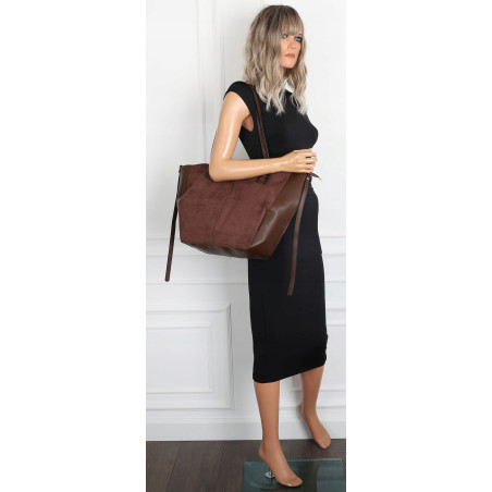 Torebka Damska Shopperka łódka Pojemna Duża Torba zamszowa B813 Czekoladowa
