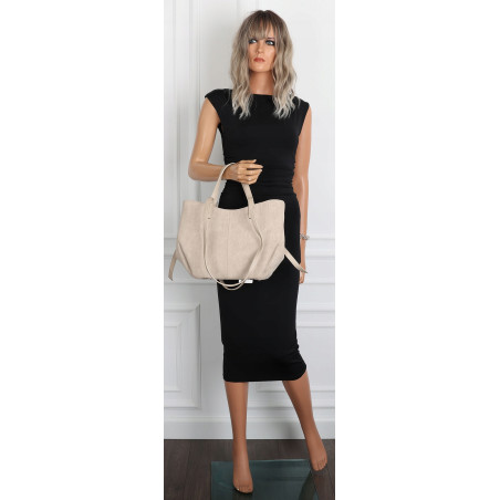 Torebka Damska Shopperka łódka Pojemna Duża Torba zamszowa CM9872 Beżowa