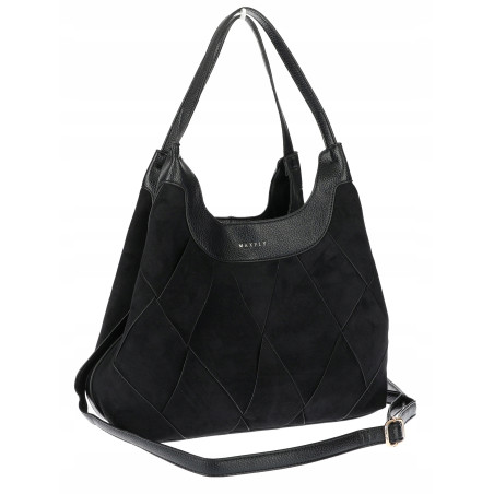 Torebka zamszowa damska shopper Listonoszka pojemna elegancka CM9871 Czarna