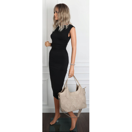 Torebka zamszowa damska shopper Listonoszka pojemna elegancka CM9871 Beżowa