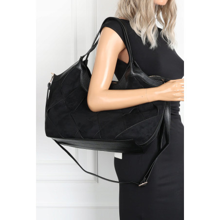 Torebka zamszowa damska shopper Listonoszka pojemna elegancka CM9871 Czarna