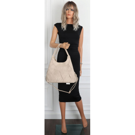 Torebka zamszowa damska shopper Listonoszka pojemna elegancka CM9871 Beżowa