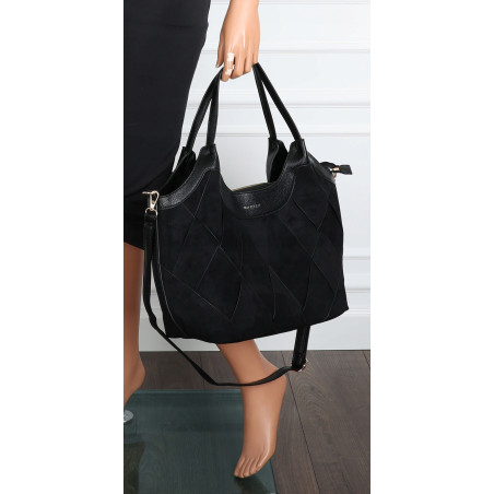 Torebka zamszowa damska shopper Listonoszka pojemna elegancka CM9871 Czarna