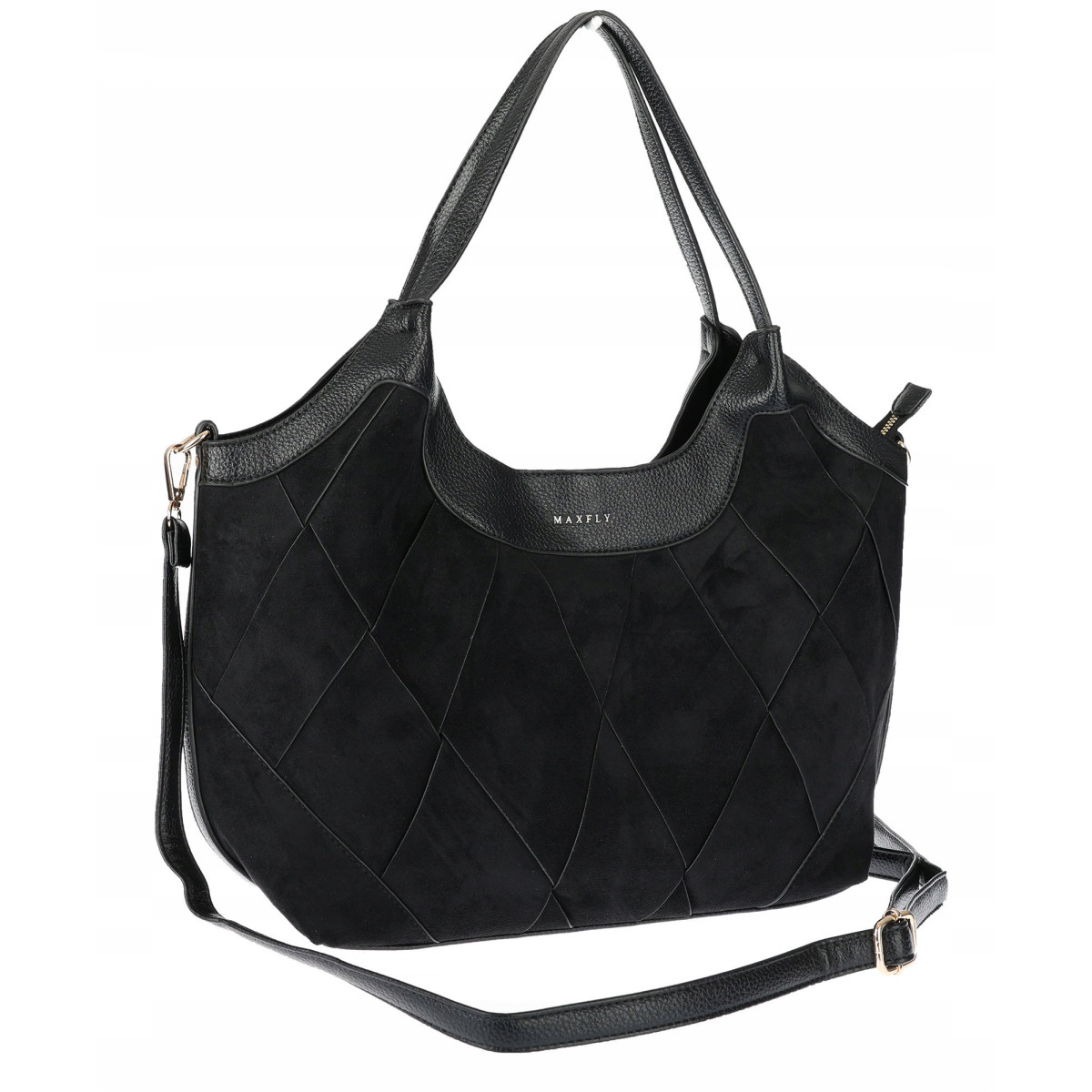 Torebka zamszowa damska shopper Listonoszka pojemna elegancka CM9871 Czarna