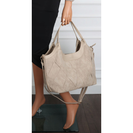 Torebka zamszowa damska shopper Listonoszka pojemna elegancka CM9871 Beżowa