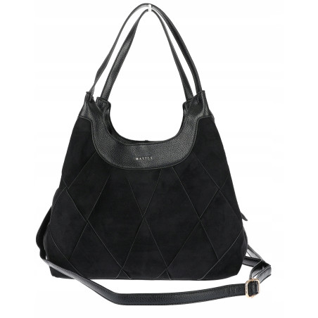 Torebka zamszowa damska shopper Listonoszka pojemna elegancka CM9871 Czarna