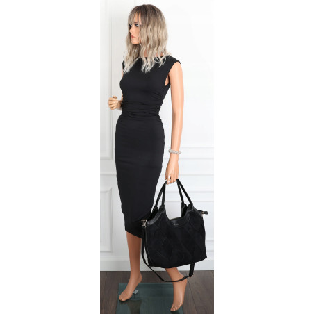 Torebka zamszowa damska shopper Listonoszka pojemna elegancka CM9871 Czarna