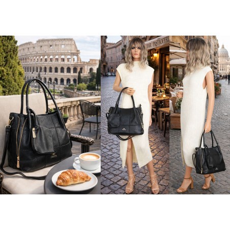 Torebka Damska Shopperka Pojemna Duża A4 Modna Torba kuferek CH3327 Czarna