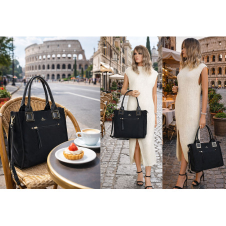 Torebka Damska Listonoszka Shopper A4 duża włoska marka CHARRO 3313 Czarna