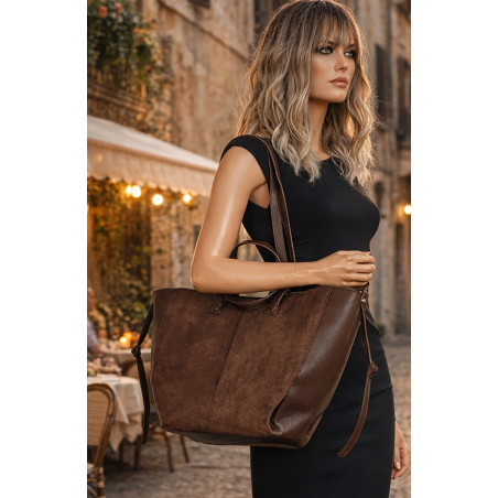 Torebka Damska Shopperka łódka Pojemna Duża Torba zamszowa R961 Czekoladowa