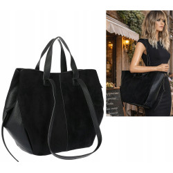 Torebka Damska Shopperka łódka Pojemna Duża Torba zamszowa R961 Czarna