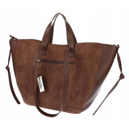 Torebka Damska Shopperka łódka Pojemna Duża Torba zamszowa R961 Czekoladowa