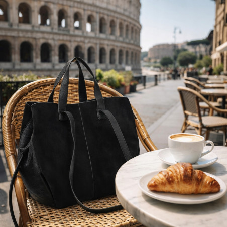 Torebka Damska Shopperka łódka Pojemna Duża Torba zamszowa R961 Czarna