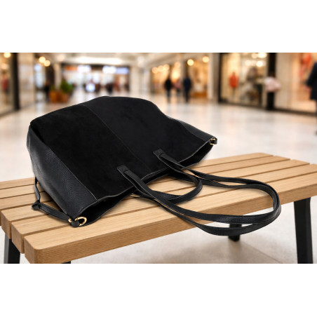 Torebka Damska Shopperka łódka Pojemna Duża Torba zamszowa R961 Czarna