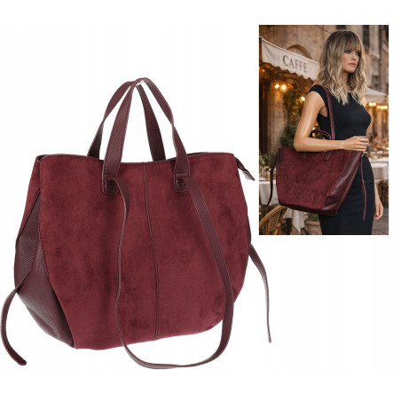 Torebka Damska Shopperka łódka Pojemna Duża Torba zamszowa R961 Bordowa