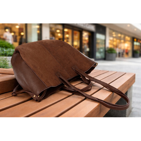 Torebka Damska Shopperka łódka Pojemna Duża Torba zamszowa R961 Czekoladowa