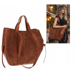 Torebka Damska Shopperka łódka Pojemna Duża Torba zamszowa R961 Brązowa
