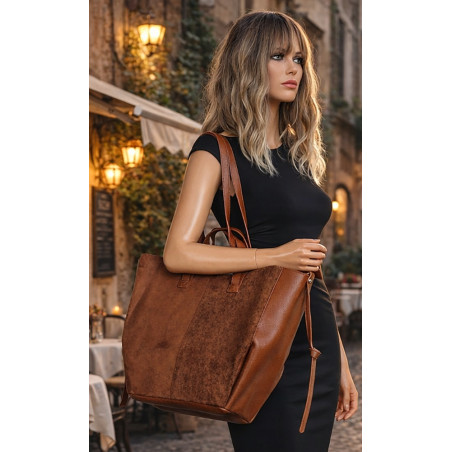 Torebka Damska Shopperka łódka Pojemna Duża Torba zamszowa R961 Brązowa