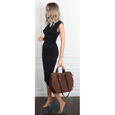 Torebka Damska Shopperka łódka Pojemna Duża Torba zamszowa R961 Czekoladowa