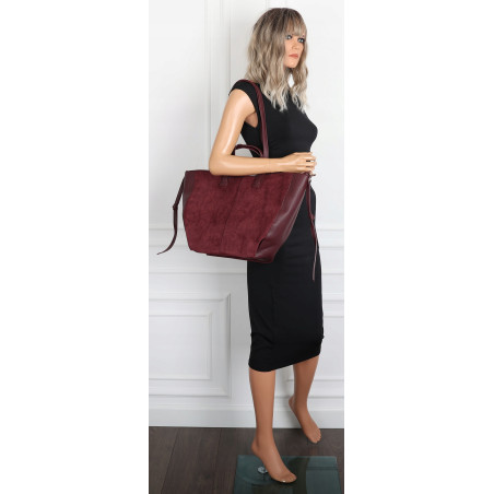Torebka Damska Shopperka łódka Pojemna Duża Torba zamszowa R961 Bordowa