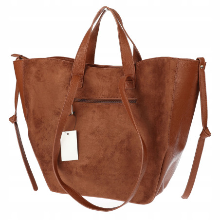 Torebka Damska Shopperka łódka Pojemna Duża Torba zamszowa R961 Brązowa