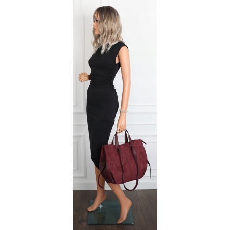 Torebka Damska Shopperka łódka Pojemna Duża Torba zamszowa R961 Bordowa