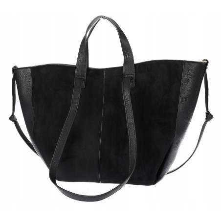 Torebka Damska Shopperka łódka Pojemna Duża Torba zamszowa R961 Czarna