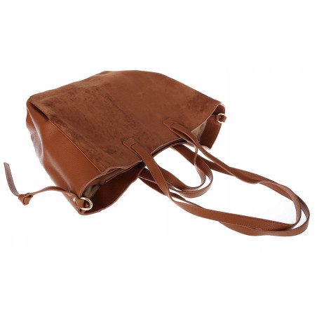 Torebka Damska Shopperka łódka Pojemna Duża Torba zamszowa R961 Brązowa