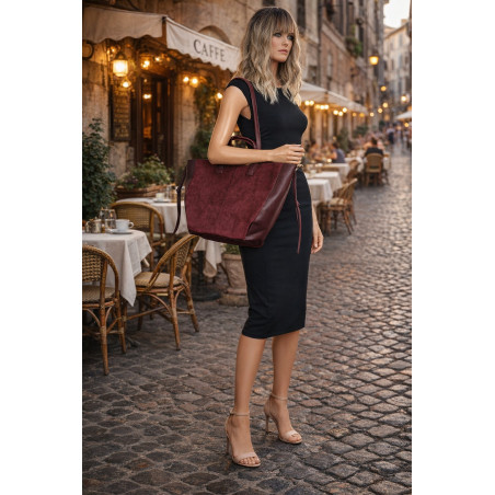 Torebka Damska Shopperka łódka Pojemna Duża Torba zamszowa R961 Bordowa