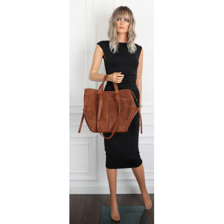 Torebka Damska Shopperka łódka Pojemna Duża Torba zamszowa R961 Brązowa