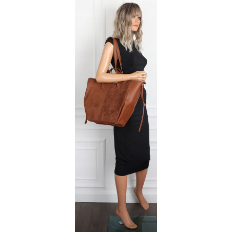 Torebka Damska Shopperka łódka Pojemna Duża Torba zamszowa R961 Brązowa