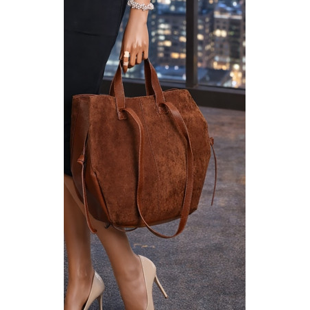 Torebka Damska Shopperka łódka Pojemna Duża Torba zamszowa R961 Brązowa