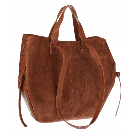 Torebka Damska Shopperka łódka Pojemna Duża Torba zamszowa R961 Brązowa