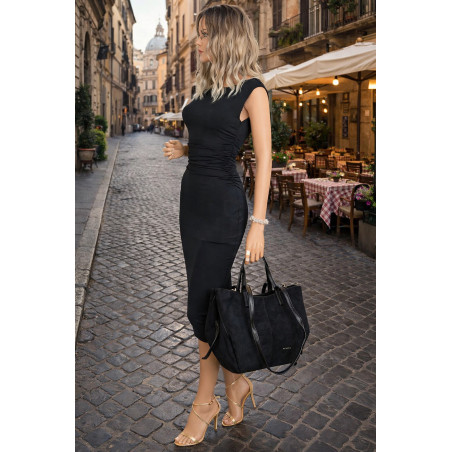 Torebka Damska Shopperka łódka Pojemna Duża Torba zamszowa CM9872 Czarna