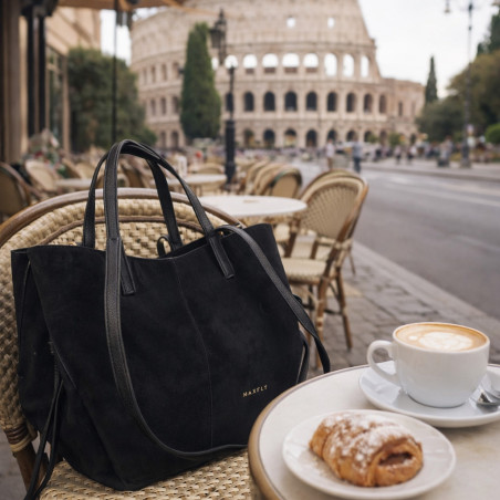 Torebka Damska Shopperka łódka Pojemna Duża Torba zamszowa CM9872 Czarna