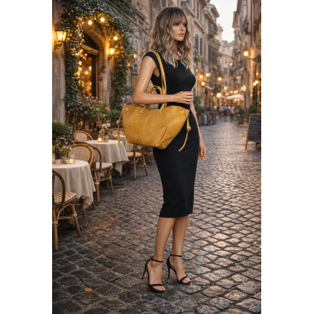 Torebka Damska Shopperka łódka Pojemna Duża Torba zamszowa CM9872 Żółta